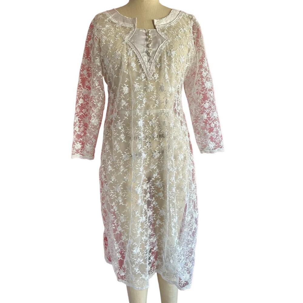 Womens Dress Size Small White Lace Handmade Sheer Cover Up Beach Wedding
